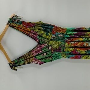 Just Love multicolor peacock feather print maxi dress  large green sleeveless